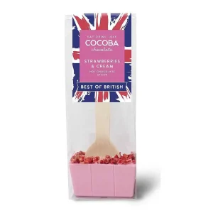 Cocoba Chocolate Hot Chocolate Spoons>Best Of British Strawberries & Cream Hot Chocolate Spoon