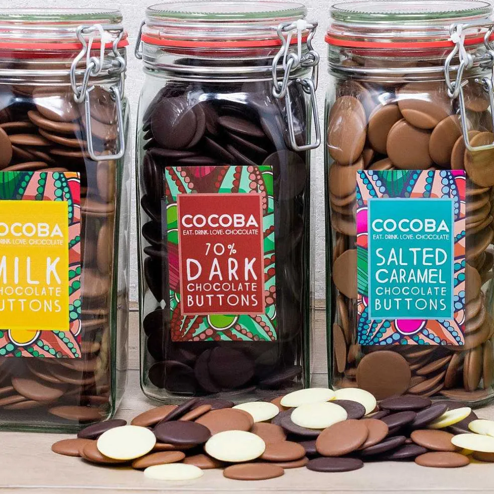 dark_chocolate_buttons_j_2.webp Cocoba Chocolate Chocolate Button Jars>70% Dark Chocolate Buttons Jar