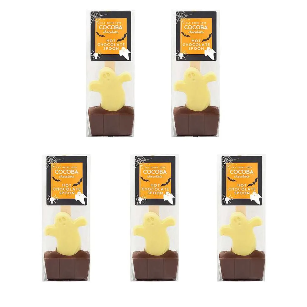 halloween_ghost_hot_choco_0.webp Cocoba Chocolate Hot Chocolate Spoons>Halloween Ghost Hot Chocolate Spoon Multipack (5 Spoons)