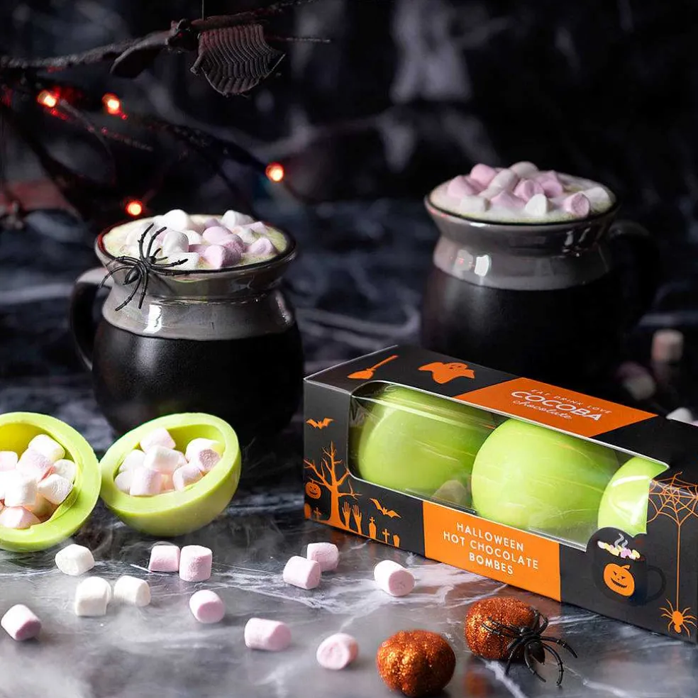 halloween_green_hot_choco_0.webp Cocoba Chocolate Hot Chocolate Bombs>Halloween Green Hot Chocolate Bombes With Spooky Surprise (3 Bombes)