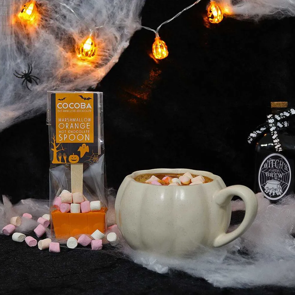 halloween_orange_hot_choc_1.webp Cocoba Chocolate Hot Chocolate Spoons>Halloween Orange Hot Chocolate Spoon Multipack (5 Spoons)