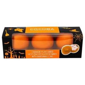 Cocoba Chocolate Hot Chocolate Bombs>Halloween Orange Hot Chocolate Bombes With Marshmallows (3 Bombes)
