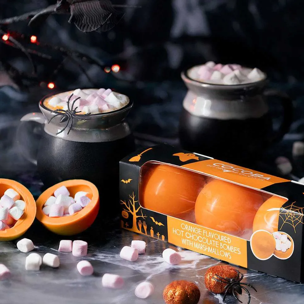 halloween_orange_hot_choc_3-1.webp Cocoba Chocolate Hot Chocolate Bombs>Halloween Orange Hot Chocolate Bombes With Marshmallows (3 Bombes)