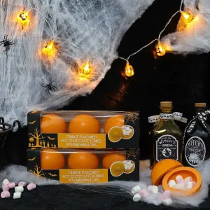 Cocoba Chocolate Hot Chocolate Bombs>Halloween Orange Hot Chocolate Bombes With Marshmallows (3 Bombes)