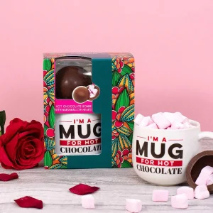 Cocoba Chocolate Hot Chocolate Bombs>Heart Marshmallow Hot Chocolate Bombe & Mug Gift Set