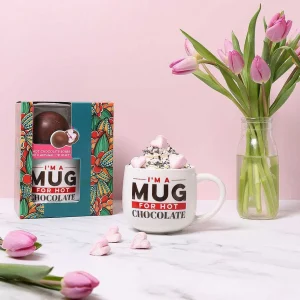 Cocoba Chocolate Hot Chocolate Bombs>Heart Marshmallow Hot Chocolate Bombe & Mug Gift Set