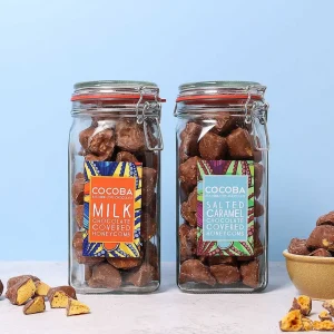 Cocoba Chocolate Chocolate Honeycomb Jars>Salted Caramel Milk Chocolate Covered Honeycomb Jar