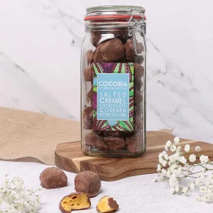 Cocoba Chocolate Chocolate Honeycomb Jars>Salted Caramel Milk Chocolate Covered Honeycomb Jar