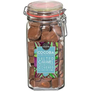 Cocoba Chocolate Chocolate Honeycomb Jars>Salted Caramel Milk Chocolate Covered Honeycomb Jar