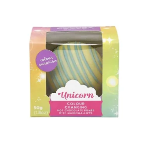 Cocoba Chocolate Hot Chocolate Bombs>Unicorn Hot Chocolate Bombe With Colour Surprise And Marshmallows (Single)