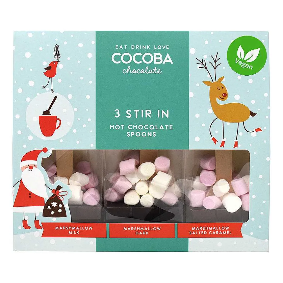 vegan_christmas_marshmall_3.webp Cocoba Chocolate Hot Chocolate Spoons>Vegan Christmas Marshmallow Hot Chocolate Spoons (3 Spoons)